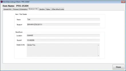 Detailed Info about the Item (Storeroom)